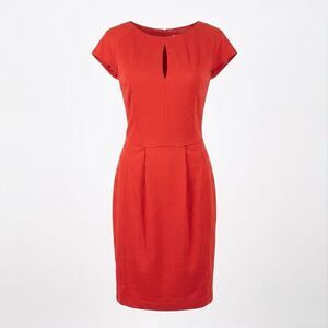 Moschino Cheap & Chic Red Orange Keyhole Sheath Dress Pleated Cap Sleeve 8 Work